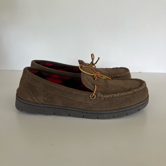 Timberland Men\'s Stony Ledge Flannel-Lined Moc Slipper in Dark Brown, size 7 main image 8